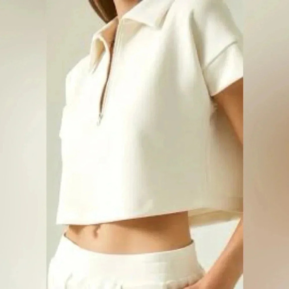 Lanston Sport Tops - Lanston‎ Sport Cuff Sleeve Polo Shirt Half Zip in Ivory Sz L